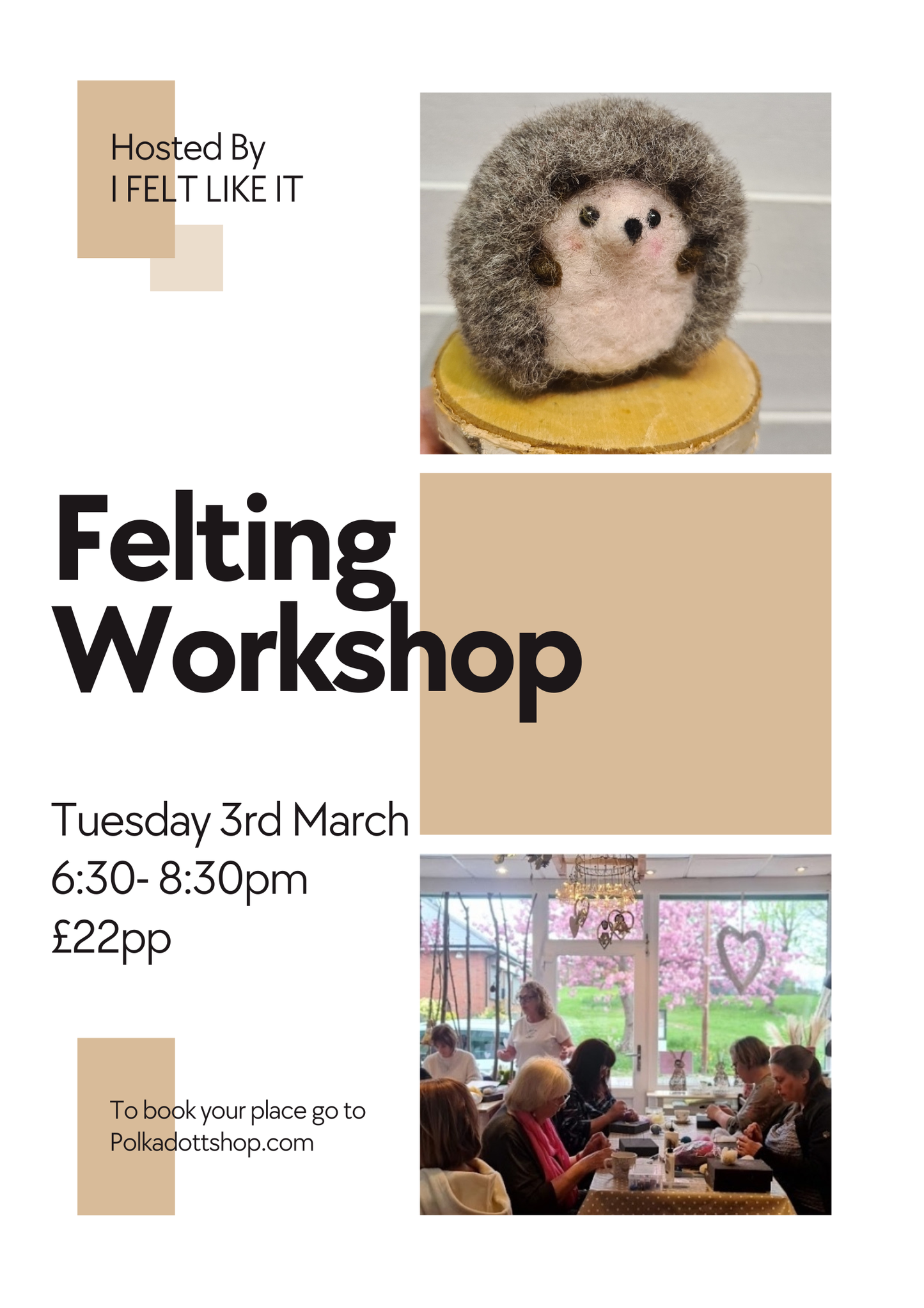 Adults Felting Class Tuesday 3rd March 2026 6:30pm - 8:30pm with I felt Like it