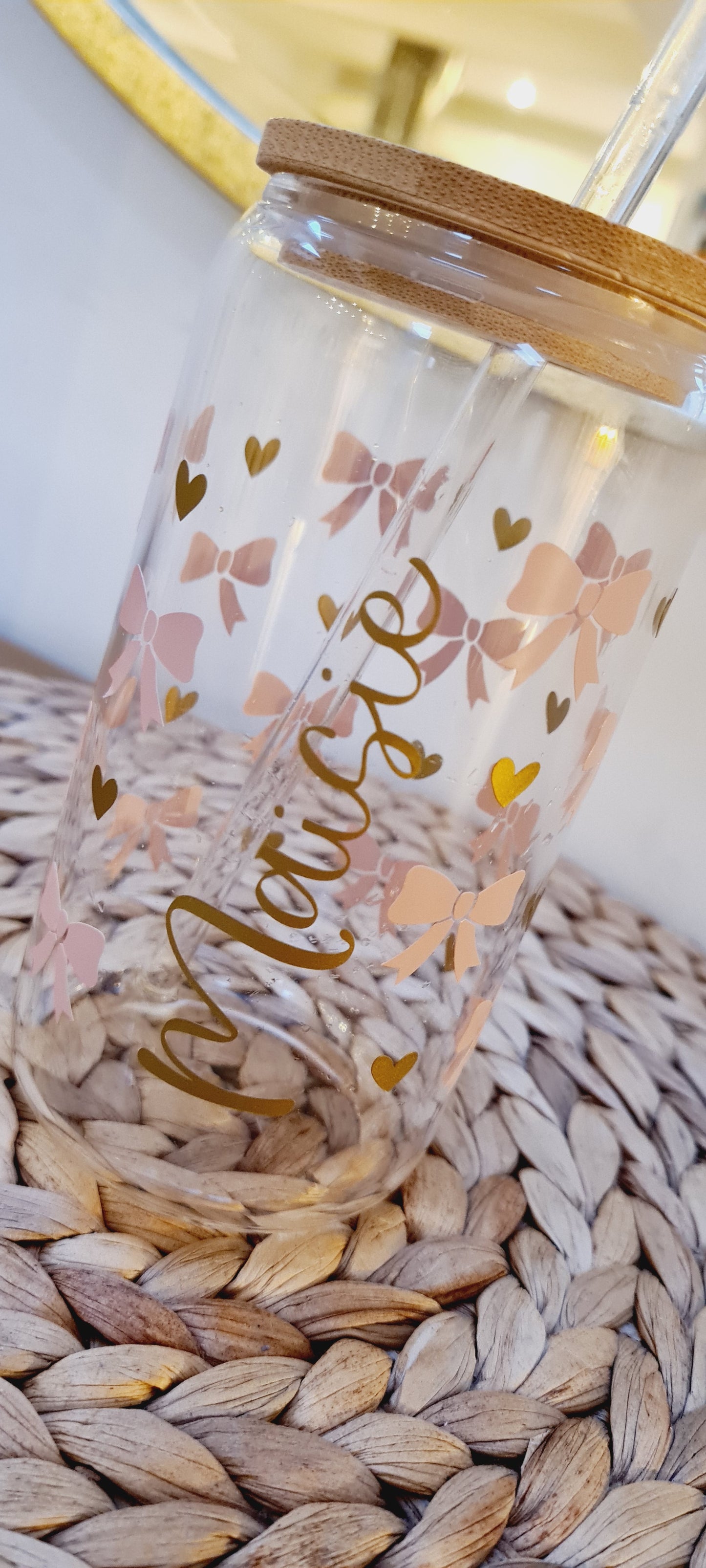 Galentine's Glass Can Cup with Straw, fluffy socks and Love Heart Sweets