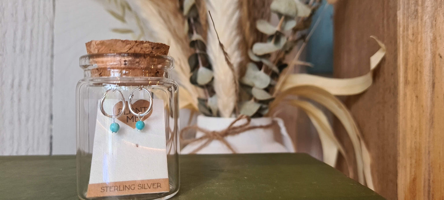 Sterling Silver Hoop Earrings with blue stone