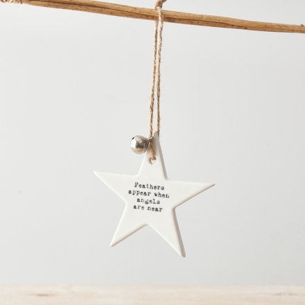 Porcelain Embossed Star Hanger, Feathers Appear