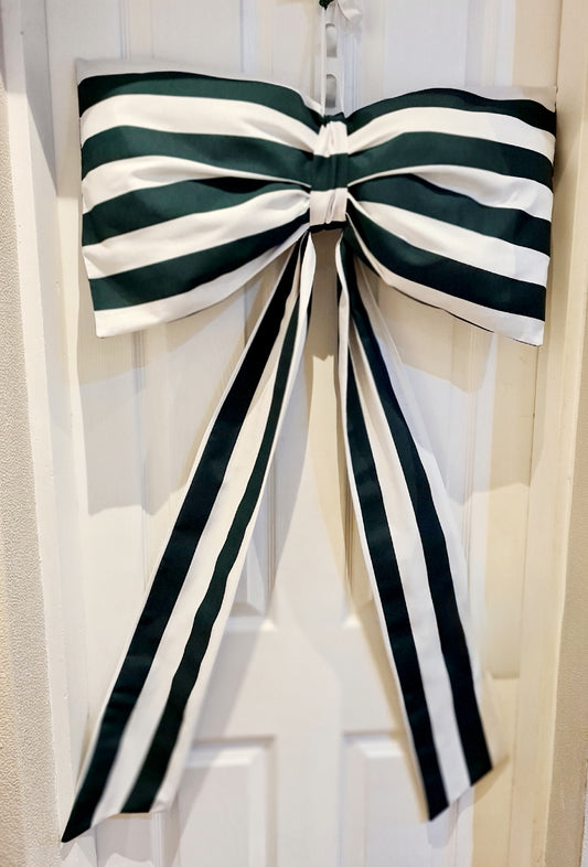 Large Handmade Bow - Green and White Stripe