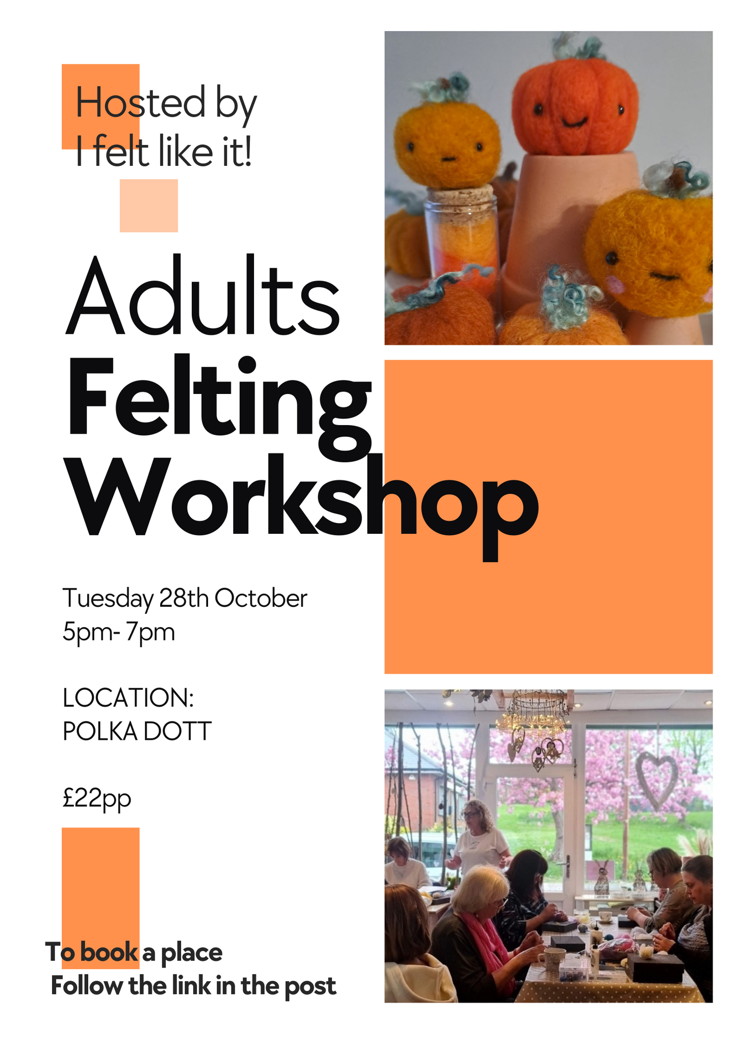 Adults Felting Workshop Tuesday 28th October 5pm - 7pm