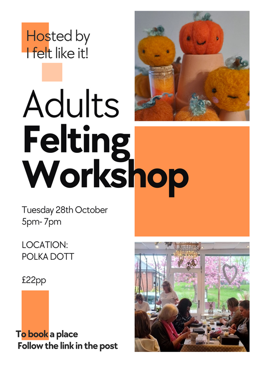 Adults Felting Workshop Tuesday 28th October 5pm - 7pm