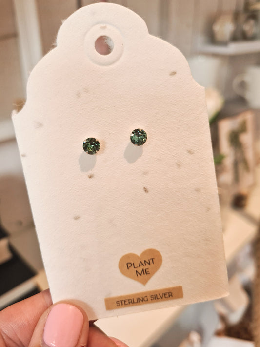 Emerald Green 925 Sterling Silver Ear Studs
